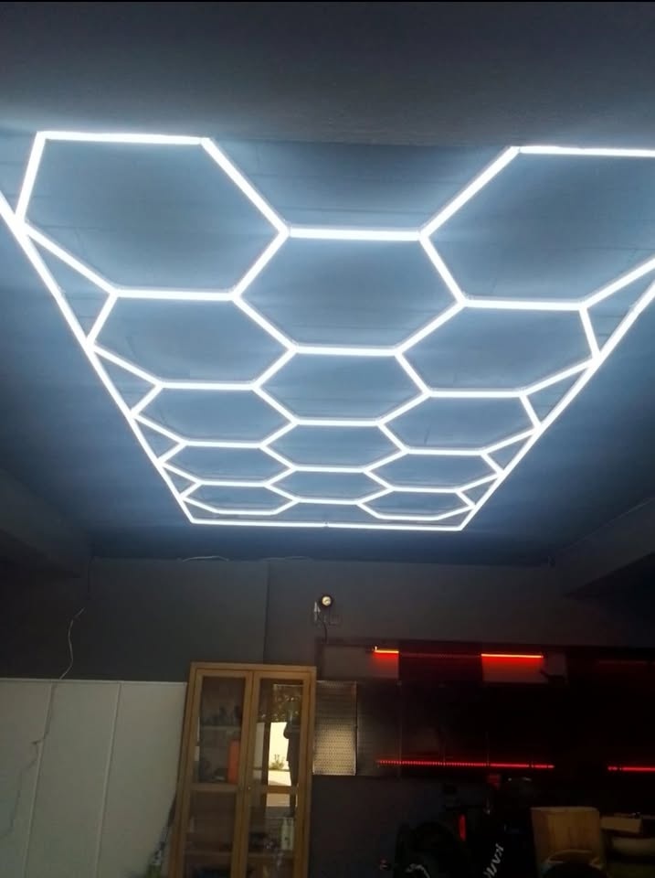 Decorative honeycomb LED ceiling feature installed